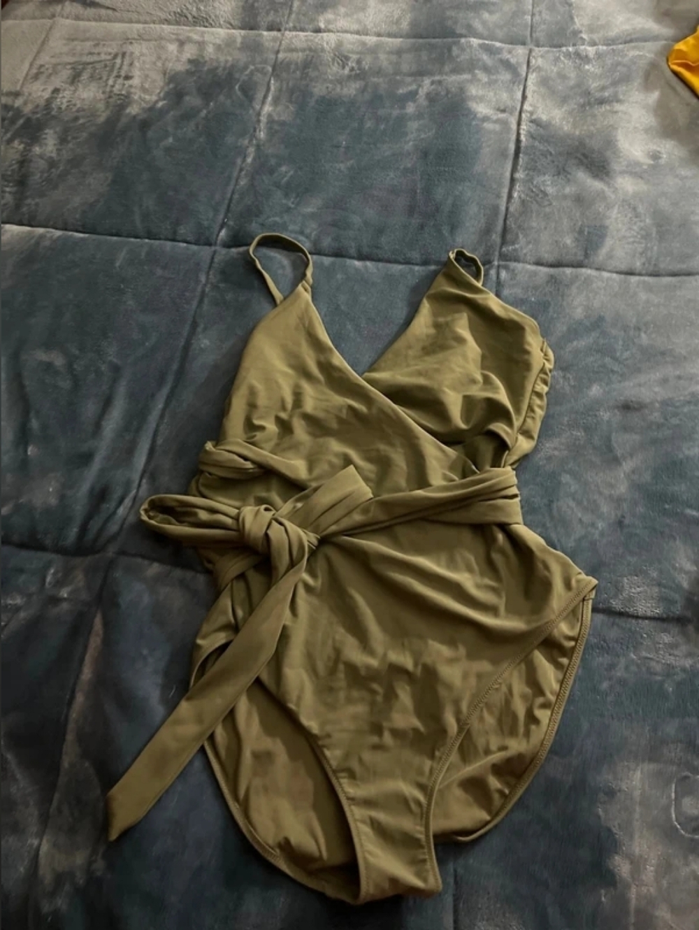 Olive Green One-Piece Wrap Swimsuit